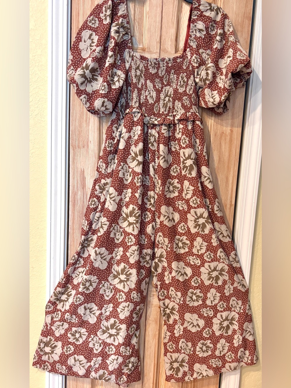 Entro Wide-leg Jumpsuit Rust with Cream & Green Floral, No Callouts Retail $69